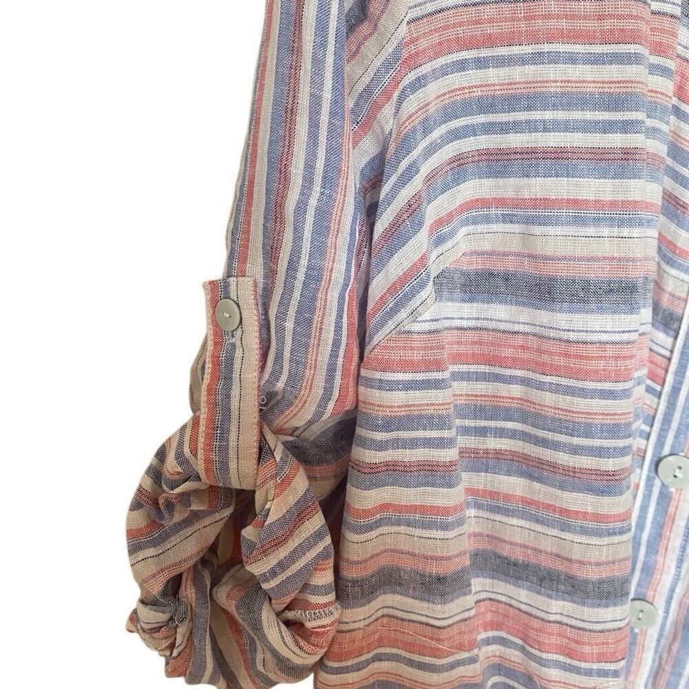 Intro. Linen Blend Button Down Blouse Xl Striped … - image 6